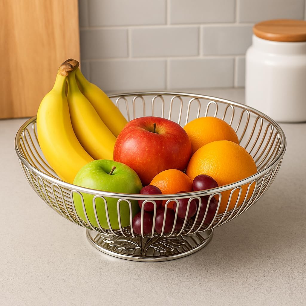 Elegance Nontarnish Silverplated Wire Bread Basket 11" | Decorative Oval Fruit Bowl for Kitchen, Dining Table, and Centerpieces | Modern Open Metal Design for Stylish Storage and Display