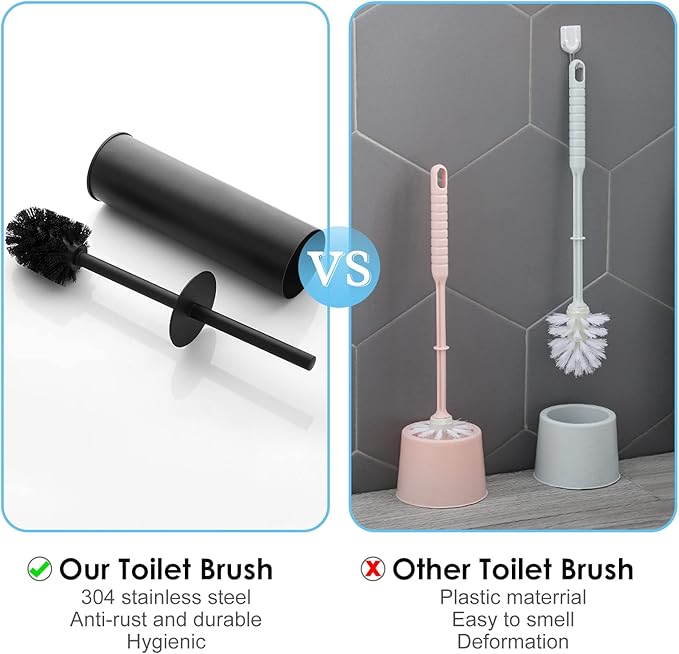 Toilet Brush and Holder Set Black Stainless Steel, 304 Heavy Duty Round Toilet - Image 6