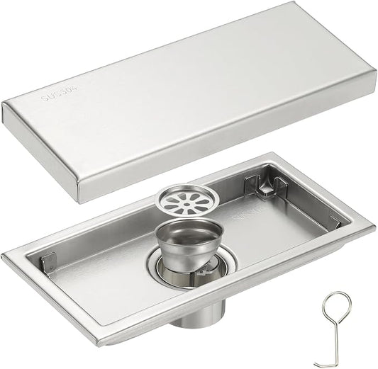 uxcell Rectangular Shower Drain, Brushed 304 Stainless Steel Odor-Proof Floor by uxcell