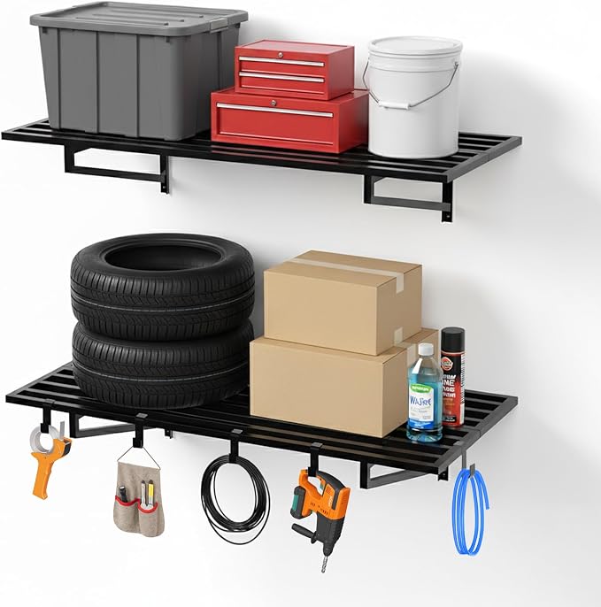 2-Pack Garage Wall Shelves, 500 lbs Capacity, Steel Garage Organization Shelving by Unknown
