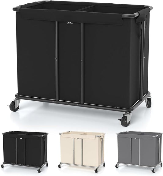Laundry Hamper with Wheels, 2-Section 230L Large Capacity, Heavy-Duty Rolling by Hodonas