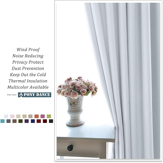 PONY DANCE Greyish White Room Darkening Kitchen Curtains 2 Panels Set, Thermal - Image 4
