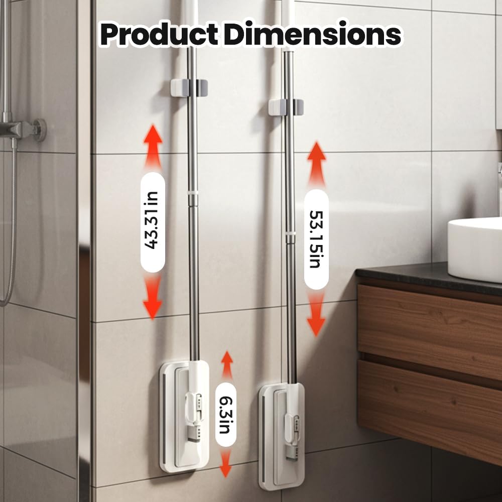 2026 New Hands-Free Multi-Purpose Flat Mop, Disposable Dust Mini Mop with 10 Reusable Cloths, 53'' Disposable Dust Mop Convenient Cloth Changing Mini Mop, Handle Flat Mopping for Floor (43’‘+5Cloths)