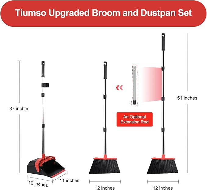 Upgrade Broom with Dustpan Combo Set, Broom and Dustpan Set with 51'' Long - Image 2