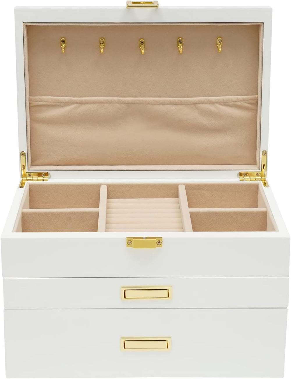 3 Layers Jewelry Storage Box with 2 Drawers, Large Wooden Jewelry Box for Wom...