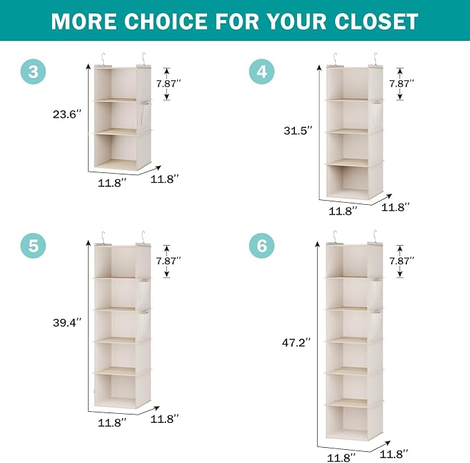 YOUDENOVA Hanging Closet Organizer, 5-Shelf Closet Hanging Storage Shelves - Image 5