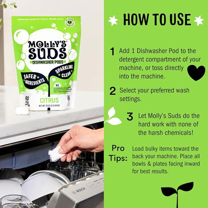 Molly's Suds Dishwasher Pods | Clean Dishwasher Detergent, Cuts Grease & Rinses - Image 6