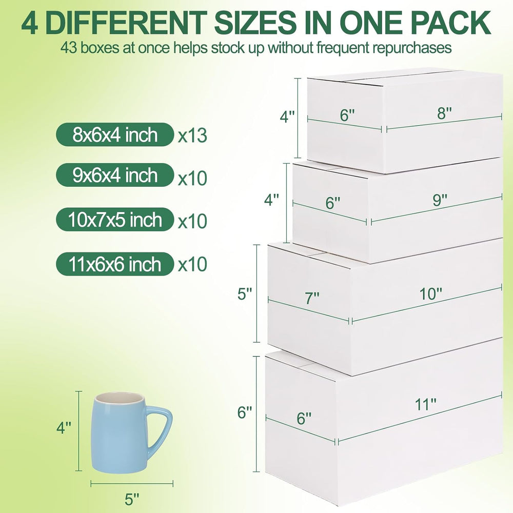 MAPVOLUT 43-Piece Assorted Sizes Small Shipping Boxes - White Corrugated Mail...