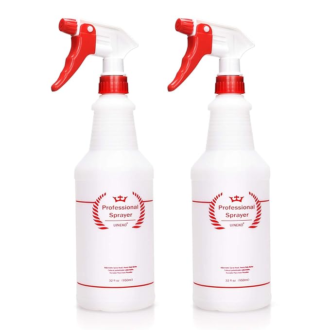 Plastic Spray Bottle 2 Pack, 32 Oz, All-Purpose Heavy Duty Spraying Bottles by Uineko