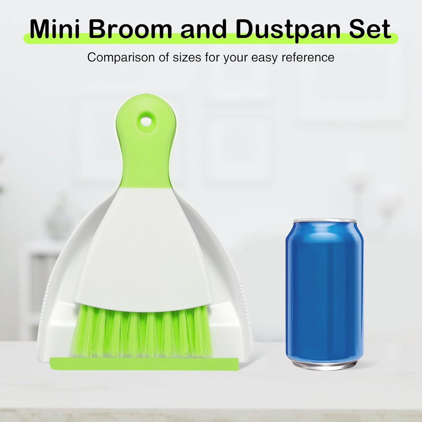 NACENA Mini Dustpan and Brush Set, Small Broom and Dustpan Set Dust Pan and Mini Hand Broom Dustpan and Broom Combo Compact for Home Table Keyboards Sofa Kitchen, Green