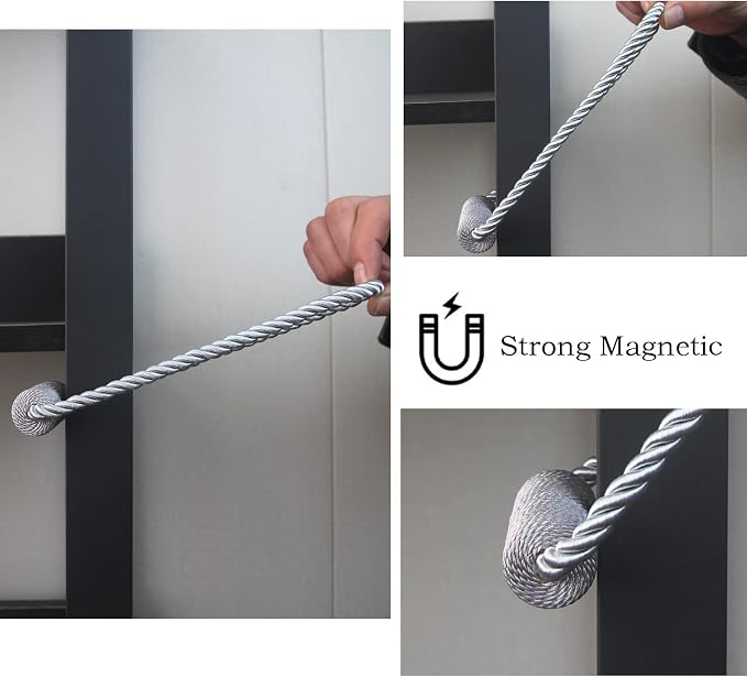 Magnetic Curtain Tiebacks 4 Pack Grey Curtain Rope Tieback Curtain Holders - Image 5