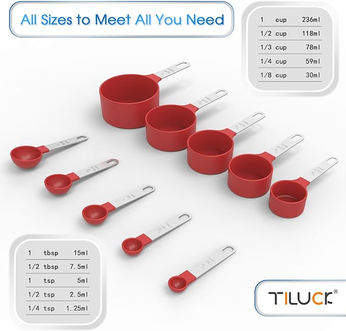 TILUCK Measuring Cups & Spoons Set, Stackable Cups and Spoons, Nesting Measure - Image 3