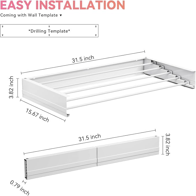 APEXCHASER Wall Mounted Clothes Drying Rack, Laundry Drying Rack Retractable - Image 7