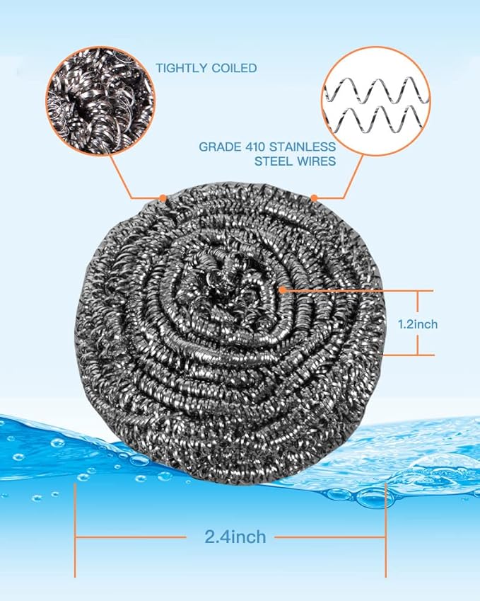 12Pcs Steel Wool Scrubber Pads for Cleaning Dishes, Sinks - Image 2