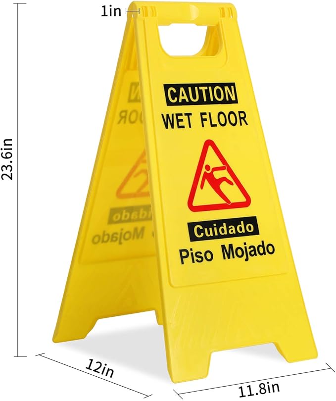 CERLMLAND Caution Wet Floor Sign, Foldable Sturdy Bilingual Double-Sided Safety - Image 2