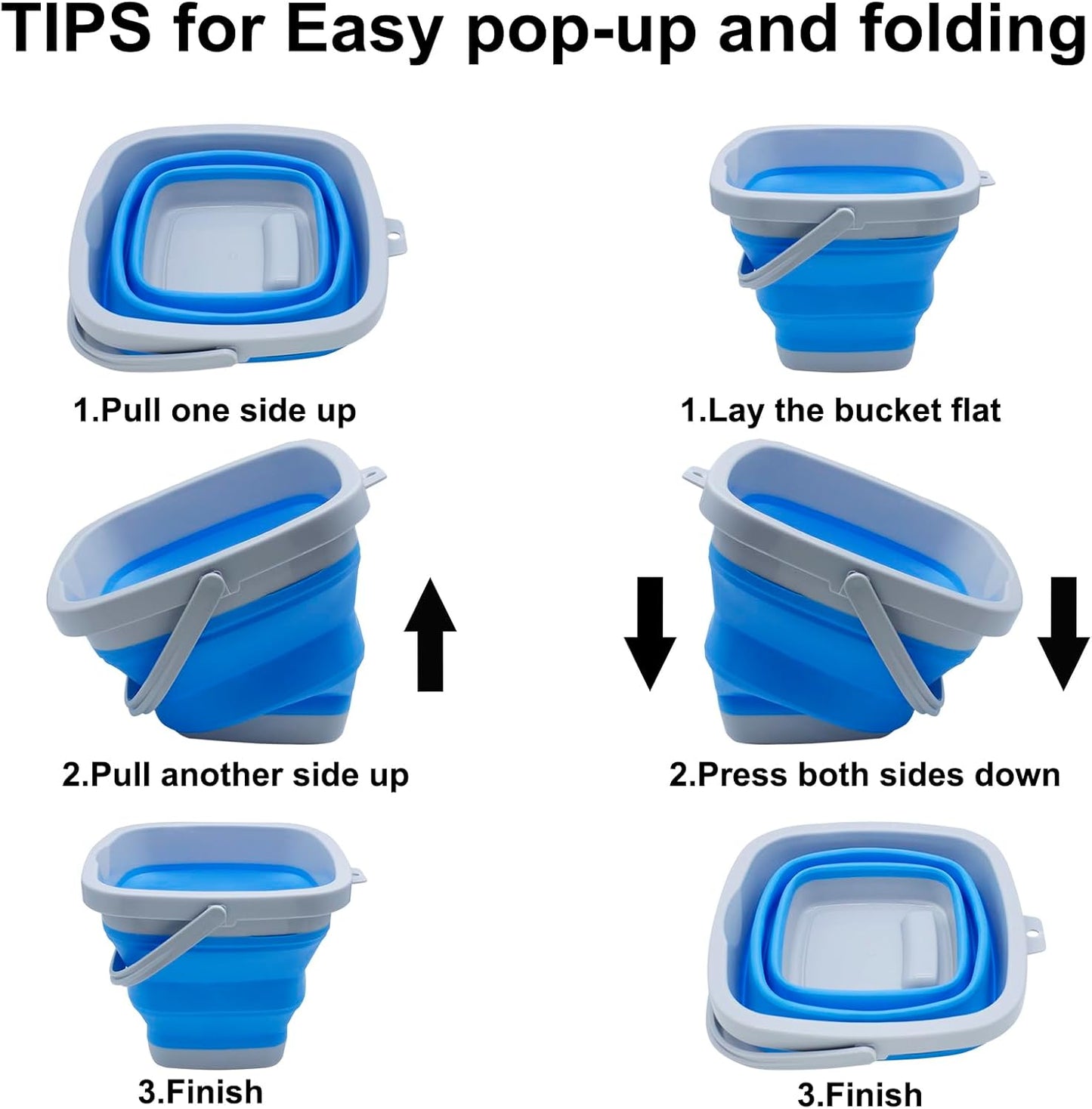 CHILDLION Collapsible Bucket 5L, Foldable Mop Bucket Car Wash Buckets with Handle for Cleaning Supplies, Portable Sink Wash Basin Storage Bin Ice Tub for Fishing Beach Outdoor Camping Kitchen (Blue)