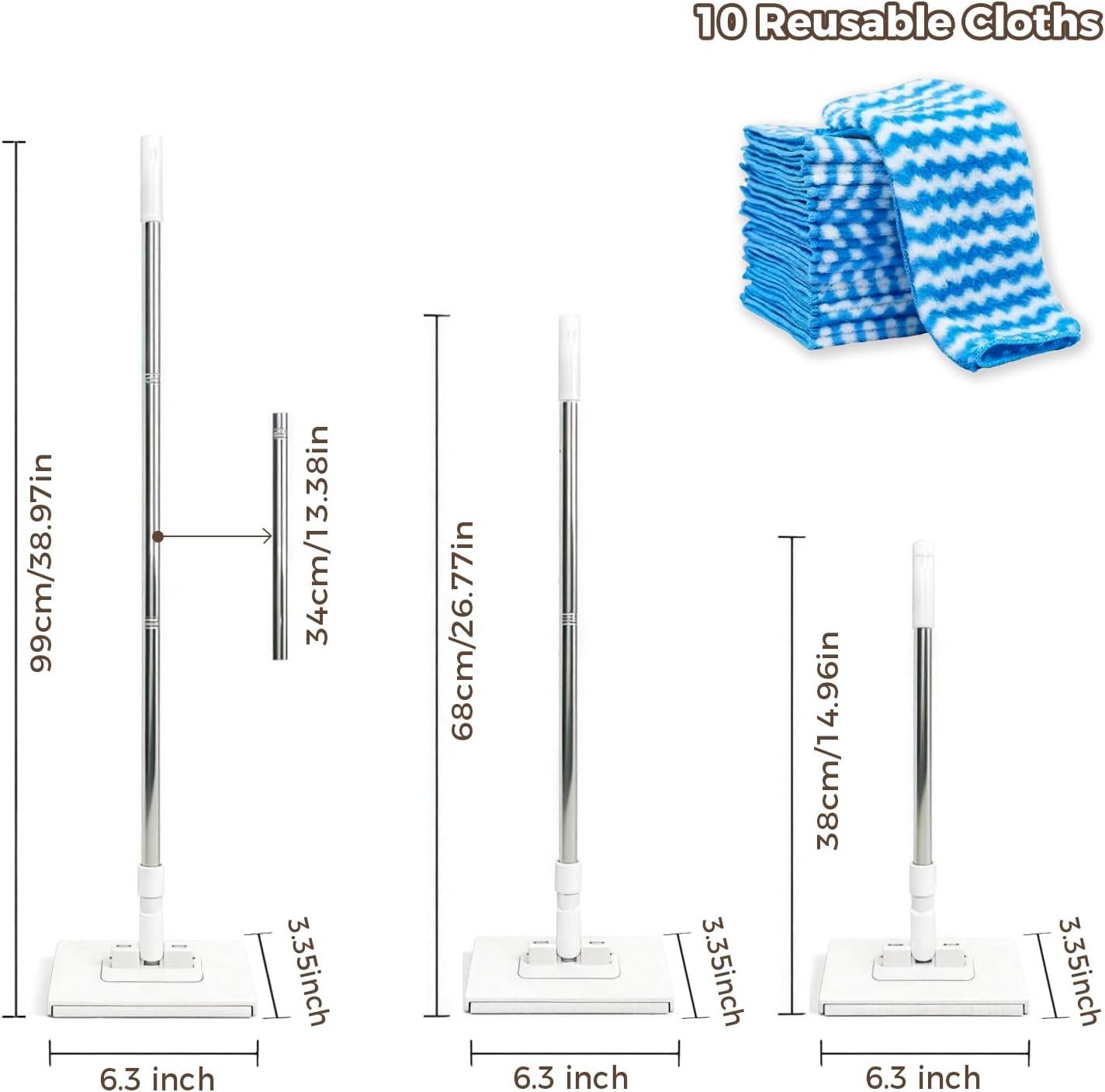 Snap Grip Mini Mop, Zero Touch Gap Dust Cleaner & Locking Head, Cloth Changing Mini Mop, for Kitchen Bathroom Toilet Corners Window Wall Cleaning(10 Reusable Cloths)