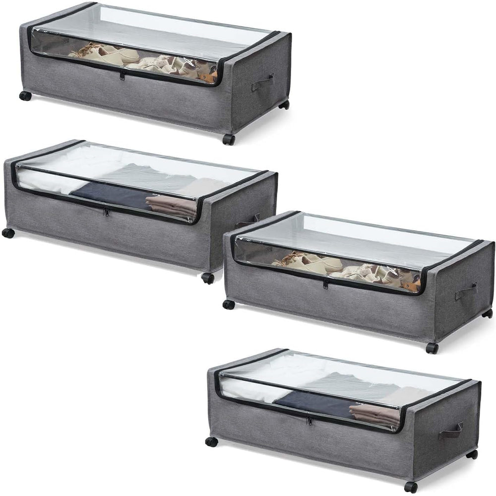 FOUCSSOMEI 4-Packs Under Bed Storage with Wheels, Under The Bed Storage Drawe...