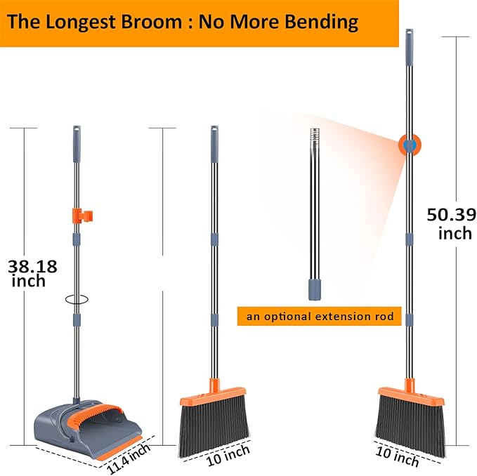 kelamayi Upgrade Broom and Dustpan Set, Self-Cleaning - Image 2