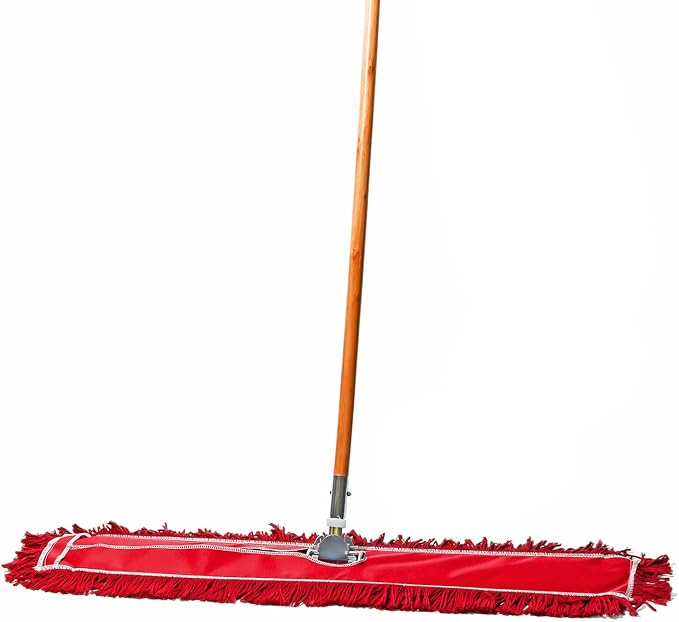 36 Inch Red Commercial Dust Mop & Floor Sweeper – Wood Handle Floor Mop by TidyTools