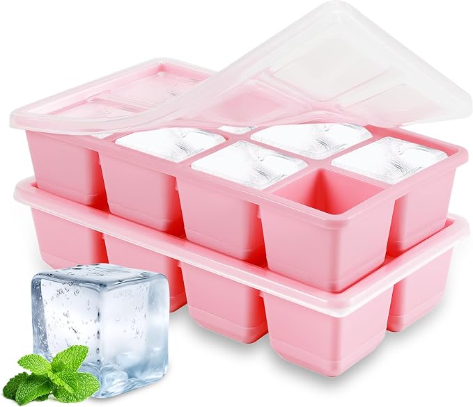 Large Ice Cube Trays, JRISBO 2 Pack Reusable Silicone Ice Cube Molds by Jrisbo