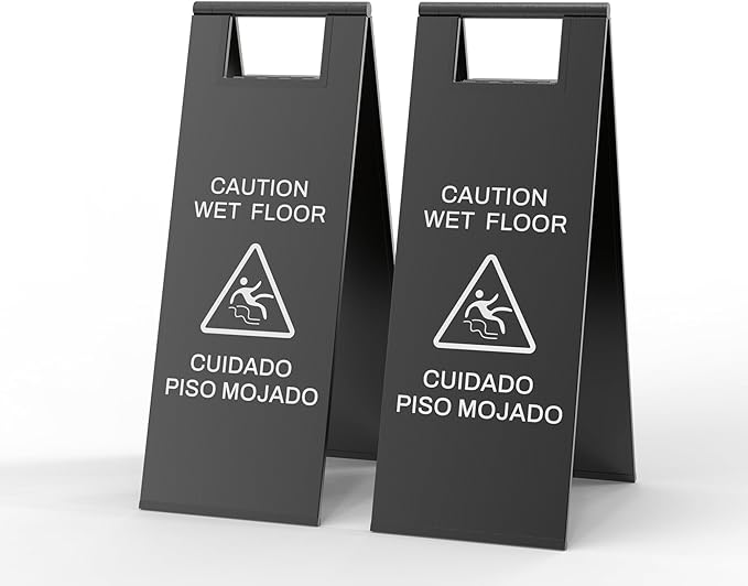2 Pcs Wet Floor Sign, 24 Inch Black Stainless Steel Caution Wet Floor Sign by CrazyAnt