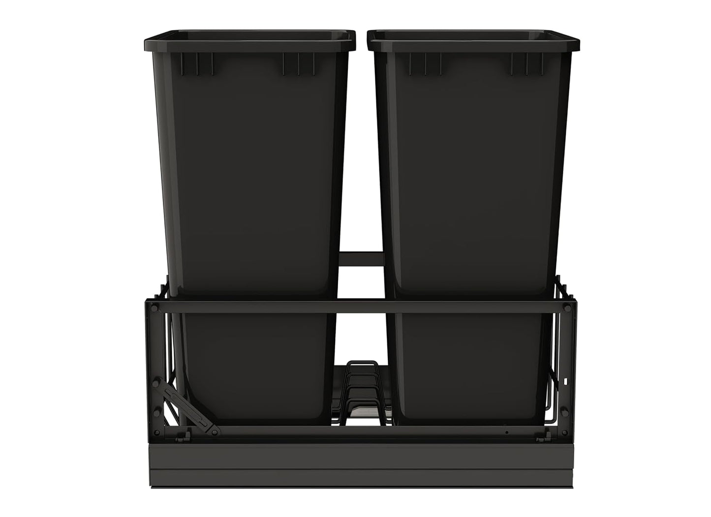 Rev-A-Shelf Aluminum Double Pullout Waste Container for Kitchen Base Cabinets, 50 Qt Trash Can with Soft-Close Slides, Black, 5349-2150DM-218