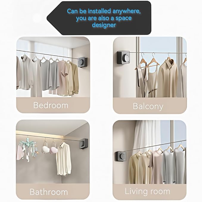 Retractable Clothesline, Wall Mounted, Stainless Steel, 17 Ft Indoor Outdoor - Image 7