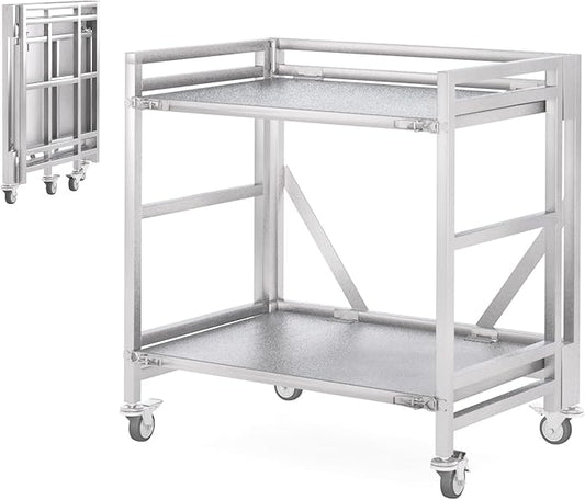 2 Shelf Rolling Cart with Wheels, 660lbs Capacity Collapsible Steel Rolling by ChincoStar
