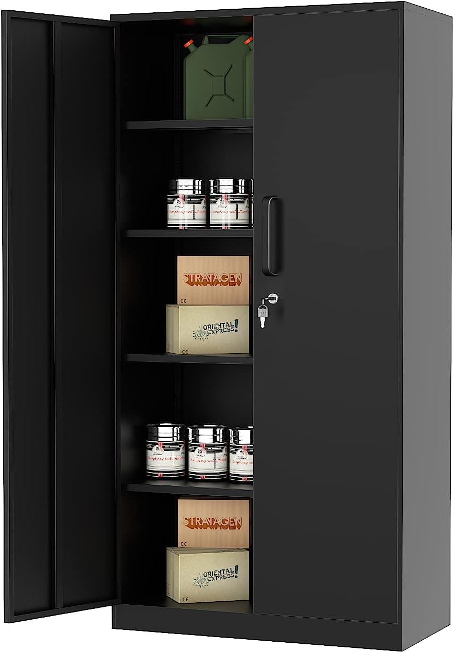 MIIIKO Metal Garage Storage Cabinet with 2 Doors and 5 Shelves,71" Metal...