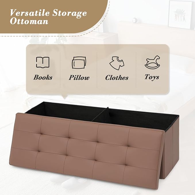 Athena Collection 43" Storage Ottoman Bench Folding Bench - Image 5