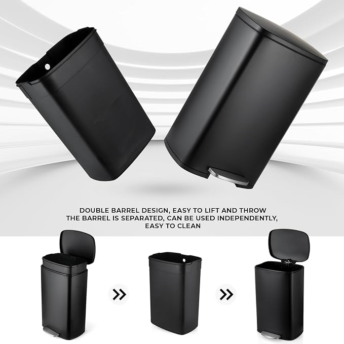 13.2 Gal Kitchen Trash Can, 50L Recycling or Garbage Bin, Brushed Stainless - Image 6