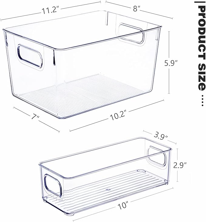 Set of 8 Clear Plastic Storage Bins, 4 Large and 4 Small Stackable Storage - Image 7