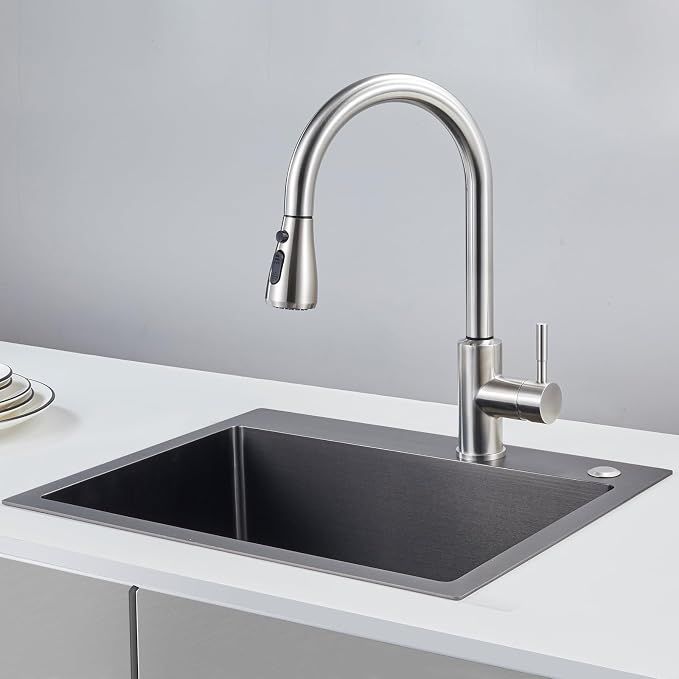 22x18 Inch Drop in Kitchen Sink, Handmade 304 Black Stainless Steel Sink - Image 9