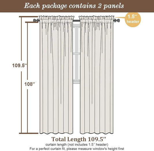 Chyhomenyc Extra Long White Sheer Curtains 108 Inches Long 2 Panels, Light - Image 2