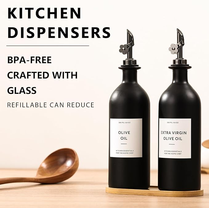 HOMCDALY Olive Oil Dispenser for Kitchen, 16oz Glass Oil Bottles - Image 2