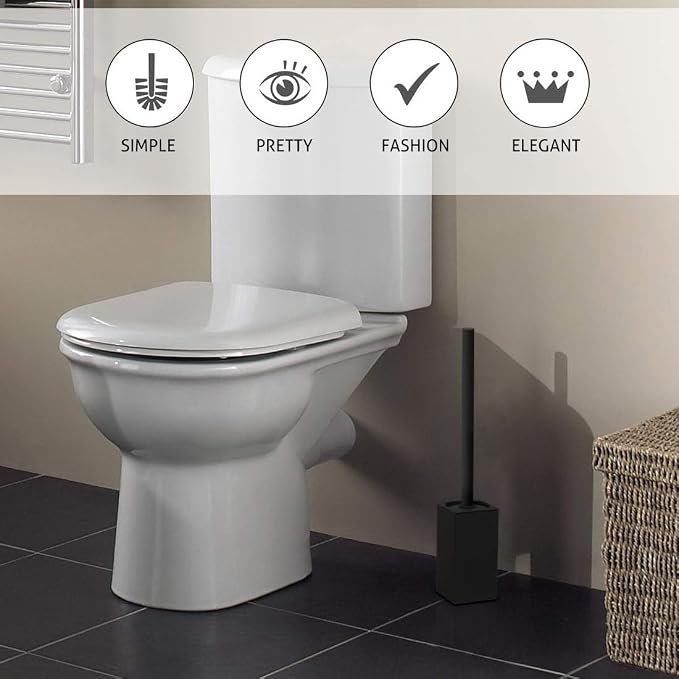 Toilet Brush Holder Stainless Steel 304 Standing Black Square Toilet Brush - Image 4