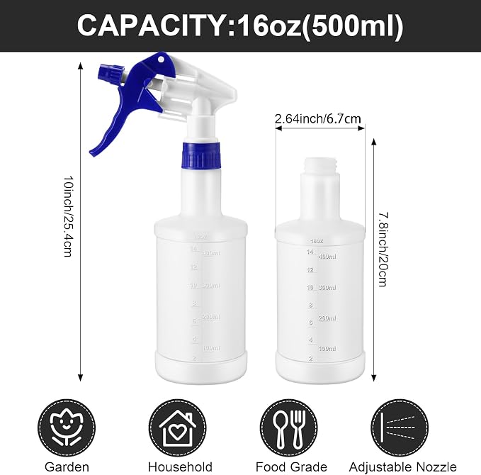 Eccliy 12 Pcs 16 Oz Plastic Spray Bottle, Adjustable Empty Reusable Sprayer - Image 2