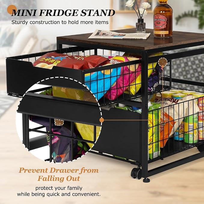 Mini Fridge Stand with Storage Drawer, 21.7”x21.7” Heavy Duty Mini Fridge Table - Image 6
