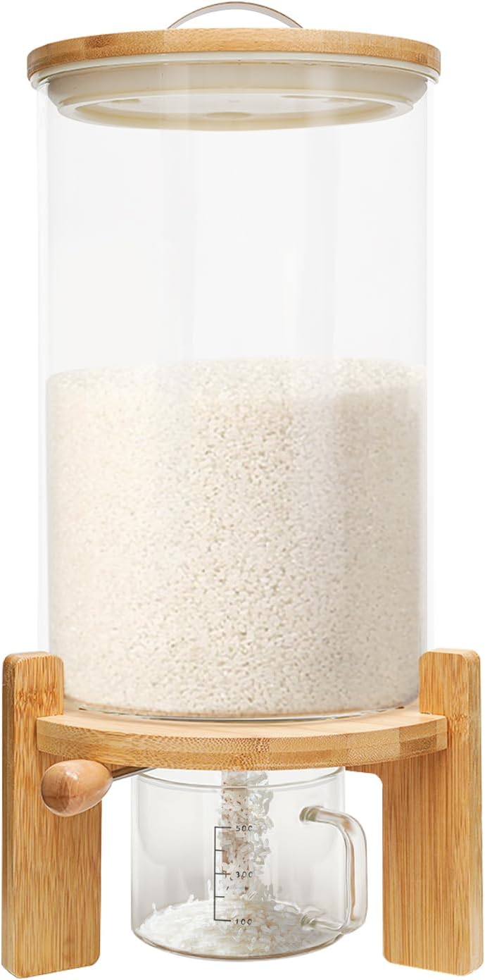 7.5L/5L Grain Storage Tank Dispenser with Base+Valve+Cup Glass Rice Cereal Be...