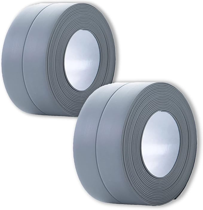 2 Pack Caulk Strip, 1.5" x 10.5Ft PVC Self Adhesive Caulk Tape, Sealing by UIOCSSC