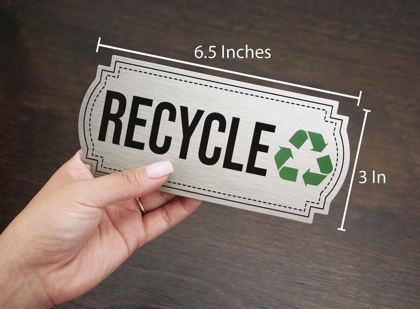 Recycle and Trash Stickers for Trash Cans - Stainless Steel Style Vinyl Recycling Bin Labels - 2 Pack - 6.5" by 3" Decals Logo - Waste Signs for Home Kitchen or Office Bins Indoor/Outdoor Use