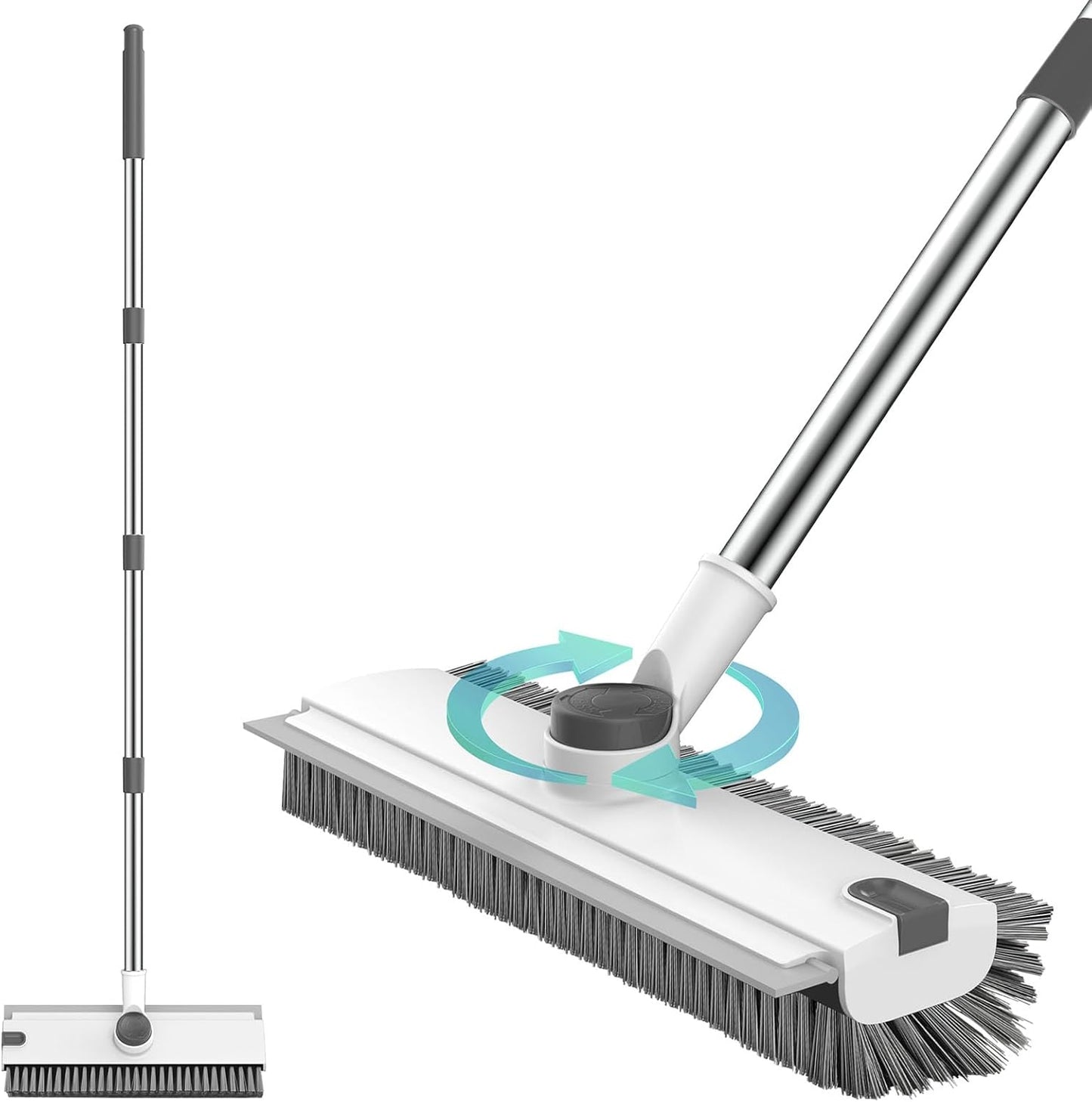SetSail Floor Scrub Brush, 3 in 1 Floor Scrub Brush with 54-in Adjustable Long Handle and Scraper Heavy Duty Stiff Bristle Floor Scrubber for Cleaning Shower Bathroom Kitchen Patio Garage, Grey&White