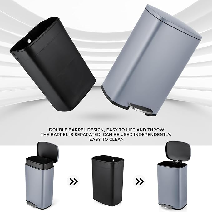 13.2 Gal Kitchen Trash Can, 50L Recycling or Garbage Bin, Brushed Stainless - Image 6