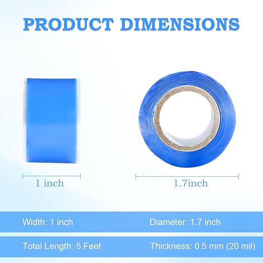 Self Fusing Silicone Tape 1 in x 5' Blue Waterproof Rubber Leak Proof Sealing - Image 2