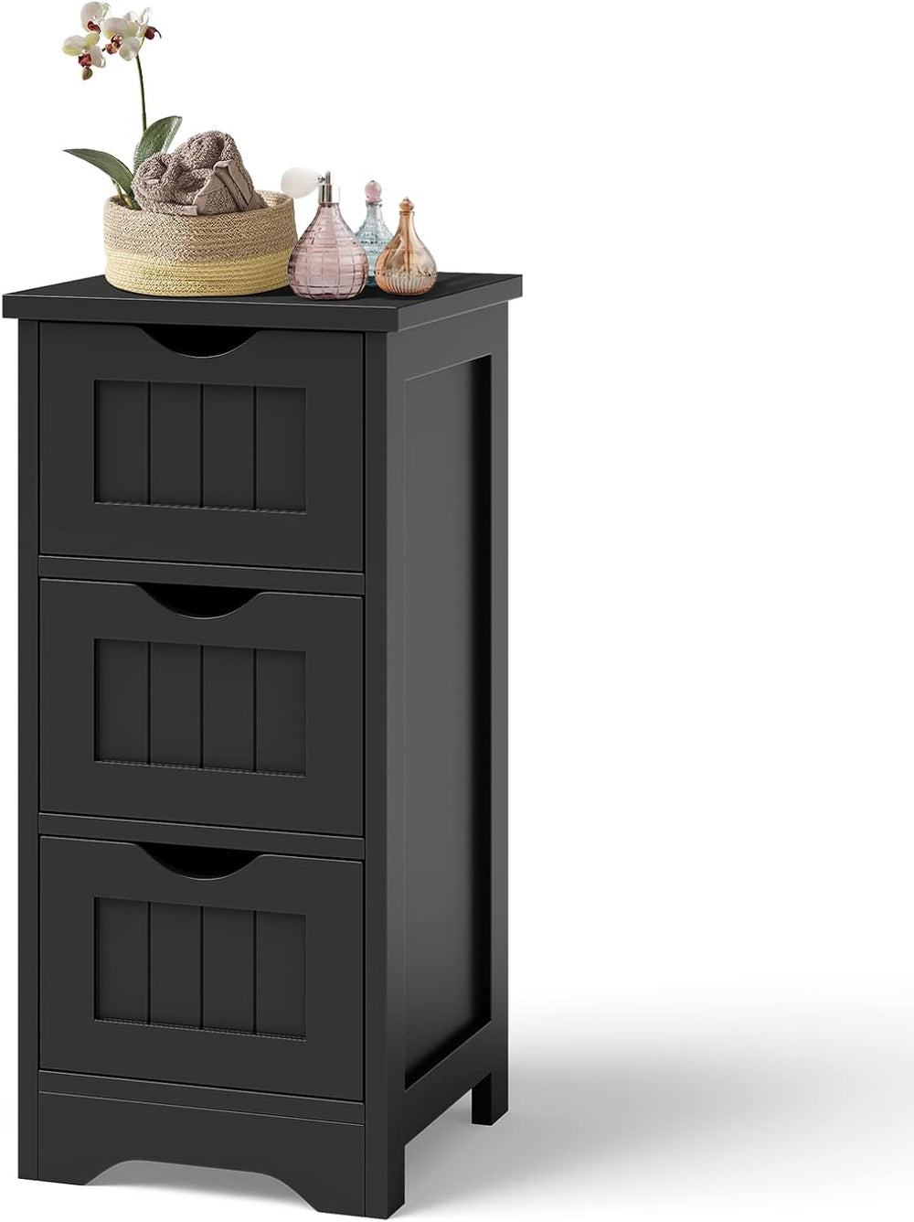 LOKO Bathroom Floor Cabinet, Modern Storage Cabinet (Black)