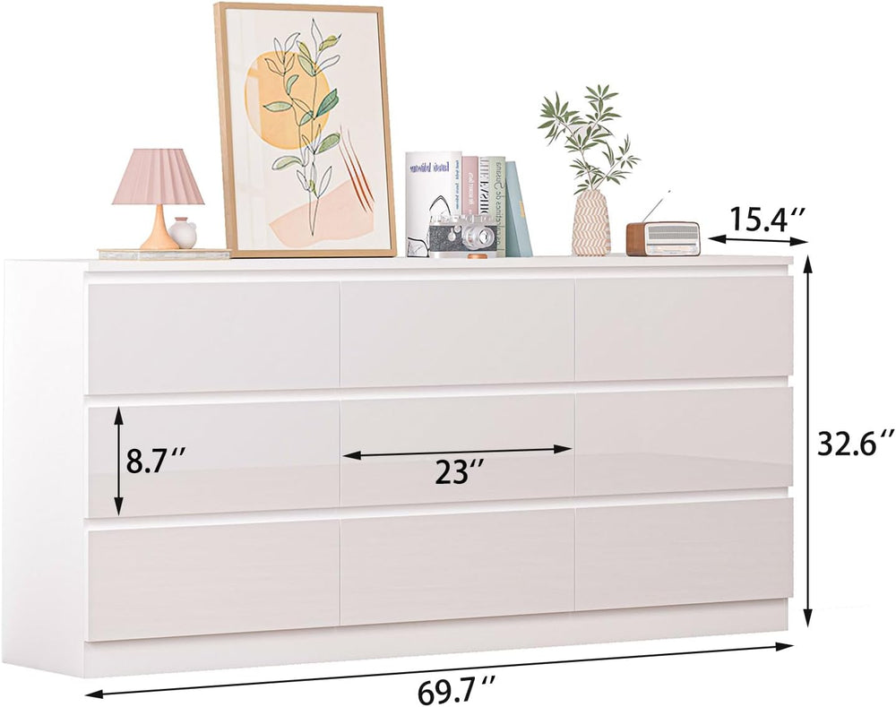 70 INCH 9 Drawers Dresser with Charging Station, Modern Large Dresser with 9 ...