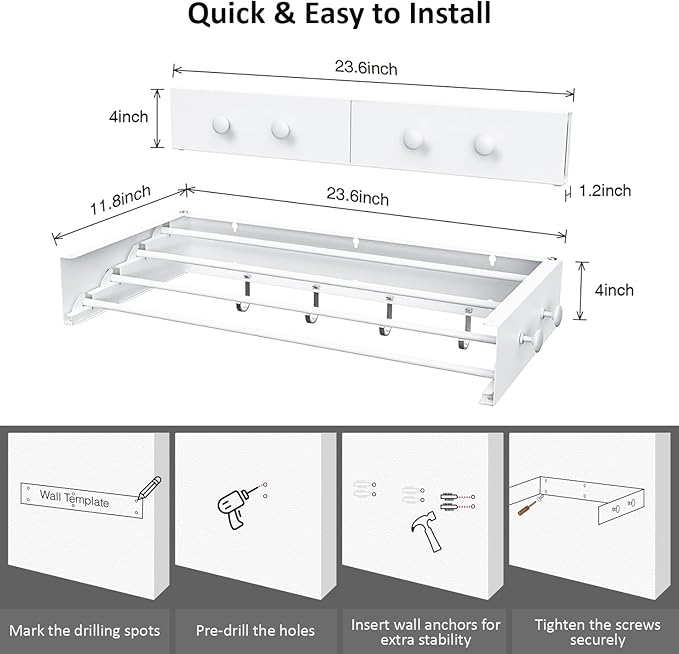 Drying Rack Clothing, Clothes Drying Rack Wall Mounted, Laundry Drying Rack - Image 2