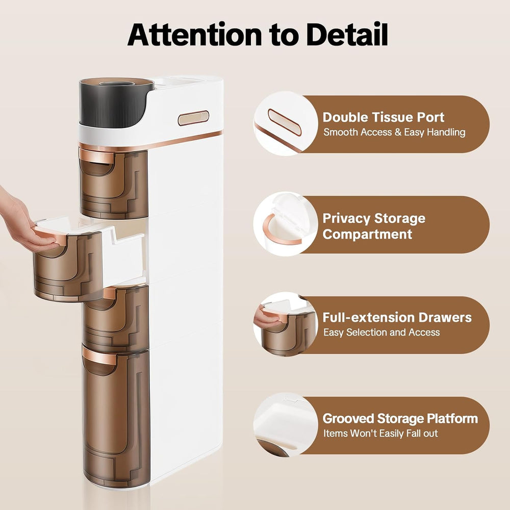4-Drawer Narrow Bathroom Storage Cabinet, Mobile Plastic Slim Rolling Organiz...