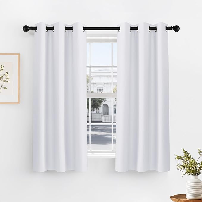 PONY DANCE Pure White Short Blackout Curtains by PONYDANCE
